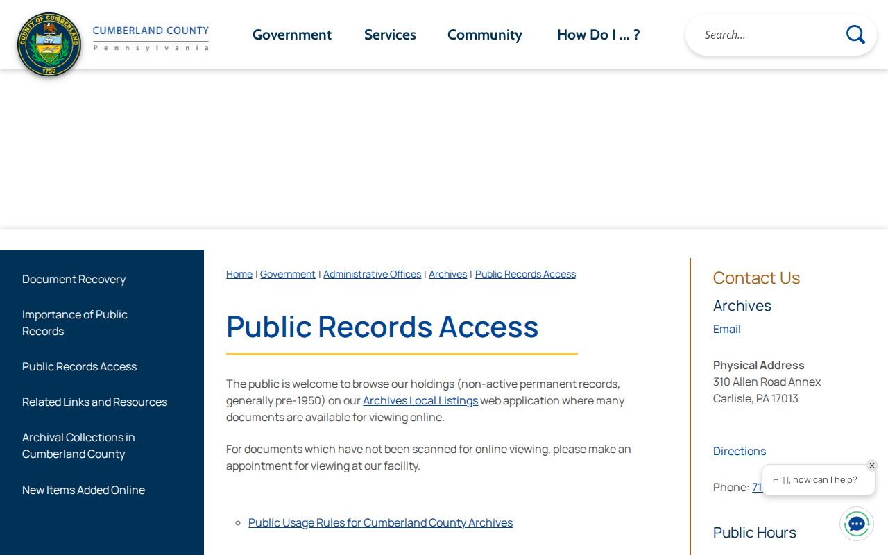 Hampden Township previous residents County Archives access information