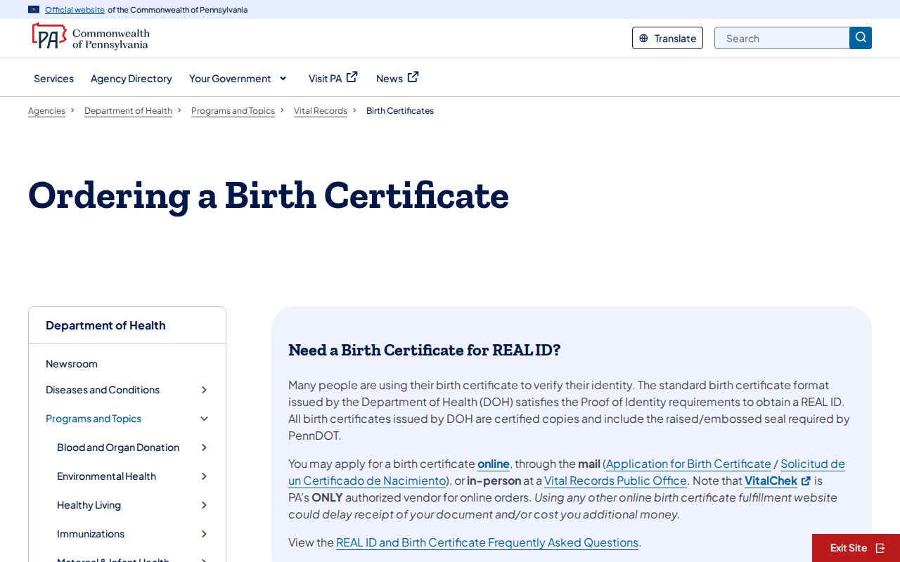 Hampden Township residents directory Pennsylvania birth certificate access information